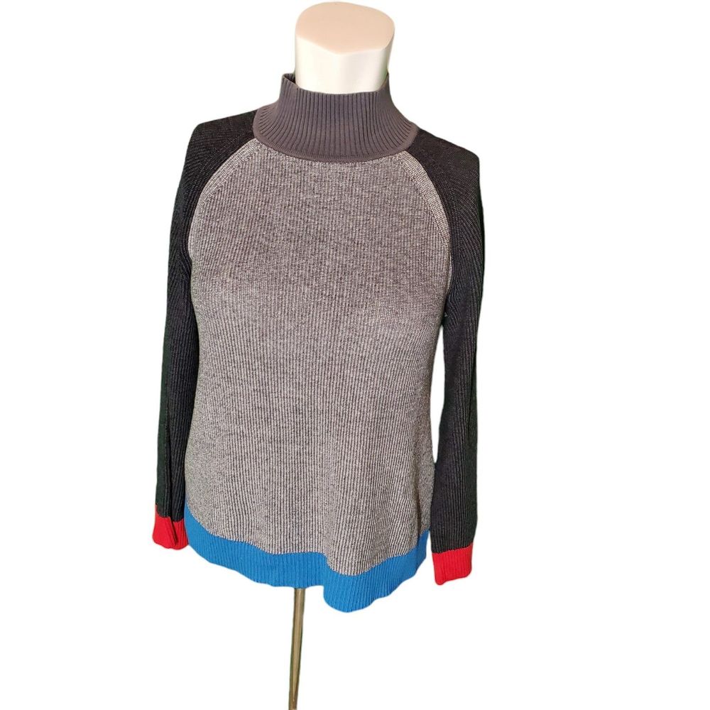 Edinburgh Black Silk Pima Cotton Sweater Mock Neck Colorblock sz XS $228